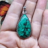 Malachite Plume Pendant in Antiqued Sterling Silver