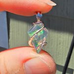 Rose Cut Rainbow Aurora Opal Pendant In Hammered Sterling Silver with 20 Inch Chain
