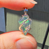 Rose Cut Rainbow Aurora Opal Pendant In Hammered Sterling Silver with 20 Inch Chain
