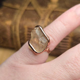 Raw Oregon Sunstone Crystal Ring Sz 6.5 in Copper