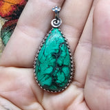 Malachite Plume Pendant in Antiqued Sterling Silver