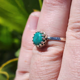 Natural Turquoise Ring sz 9.25 – Hammered Sterling Silver Bright Blue-Green