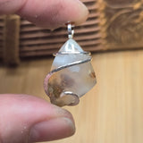 Golden Green Red Moss in White Chalcedony – Sterling Silver Pendant