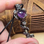 Amethyst Heart Key Pendant – Rose Cut Gem Wire Wrap Design