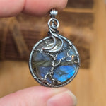 Labradorite Moon Spooky Tree of Life Pendant – Oxidized Sterling Silver