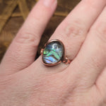Rutile Quartz + Abalone Copper Ring sz 11 Copper - Natural Flash