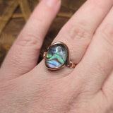 Rutile Quartz + Abalone Copper Ring sz 11 Copper - Natural Flash