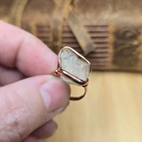 Raw Oregon Sunstone Crystal Ring Sz 6.5 in Copper