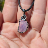 UV-Reactive Lavender Moon Quartz Pendant – 7ct Handmade in Antiqued Sterling Silver