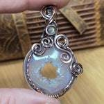 Purple Agate Geode Pendant – Quartz Crystal Portal in Antiqued Copper