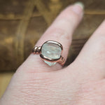 Aquamarine Crystal Ring sz 9 – Raw Termination in Forged Copper