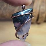 Purple Agate Pendant with Metallic Green Moss - Hammered Copper Necklace
