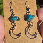 Kingman Turquoise Nugget Moon Earrings in Sterling Silver