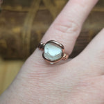 Aquamarine Crystal Ring sz 9 – Raw Termination in Forged Copper