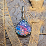 Aurora Opal Pendant Carved Flower Rainbow Flash - Sterling Silver Gold Fill