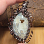 Plume Agate Pendant Heart Druzy Antiqued Copper Wire Wrapped