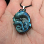 Carved Labradorite Dolphin Pendant – Blue Flash Guardian