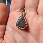 Green and Blue Spotted Boulder Opal Pendant in Sterling Silver