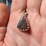 Green and Blue Spotted Boulder Opal Pendant in Sterling Silver