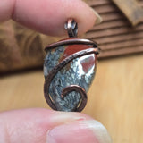 Flaming Common Opal Pendant Marcasite Inclusions - Copper Wrapped