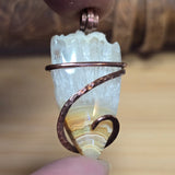Crazy Lace Agate Pendant with Crystal Crown – Copper Setting