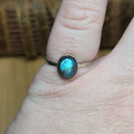 Blue Flash Labradorite Ring sz 9 - Hammered Sterling Silver