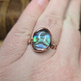 Rutile Quartz + Abalone Copper Ring sz 11 Copper - Natural Flash