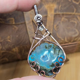 Moss Agate + Aurora Opal Triplet Shell Pendant – Carved Scallop in Antiqued Copper