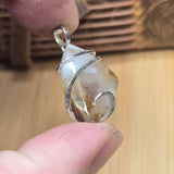 Golden Green Red Moss in White Chalcedony – Sterling Silver Pendant