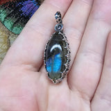 Rutilated Quartz on Labradorite in Antiqued Sterling Silver Pendant Necklace