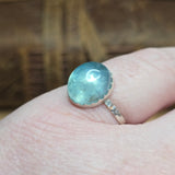 Big Blue Aquamarine Ring sz 9 – Hammered Sterling Silver