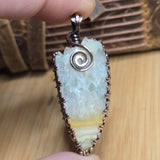 Crazy Lace Agate + Quartz Pendant – Antiqued Copper