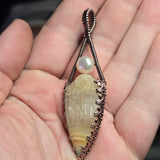 Crazy Lace Agate Pendant Real Pearl - Copper Wire Wrap