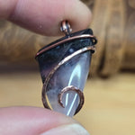 Purple Agate Pendant with Metallic Green Moss - Hammered Copper Necklace