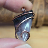 Purple Agate Pendant with Metallic Green Moss - Hammered Copper Necklace