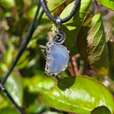 UV-Reactive Lavender Moon Quartz Pendant – 7ct Handmade in Antiqued Sterling Silver