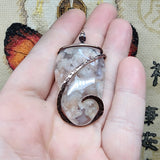 Cherry Blossom Plume Agate Pendant Necklace in Copper