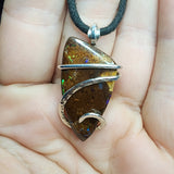 Australian Boulder Opal Pendant in Sterling Silver - Large Abstract