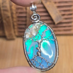 Plume Agate + Aurora Opal Spooky Tree of Life Pendant – Oxidized Sterling Silver