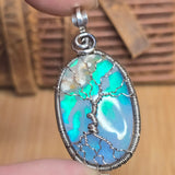 Plume Agate + Aurora Opal Spooky Tree of Life Pendant – Oxidized Sterling Silver