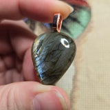 Labradorite Shield Pendant – Blue Fire & Rose Gold Flash