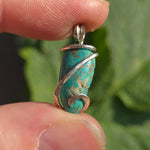 Bright Blue-Green Turquoise Pendant – Sterling Silver Forged Embrace