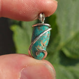 Bright Blue-Green Turquoise Pendant – Sterling Silver Forged Embrace