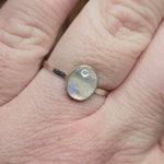 Moonstone Ring sz 11 – Golden + Ice Blue Flash Sterling Silver