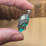 Marcasite Chalcedony on Caribbean Green Aurora Opal – Sterling Silver Pendant
