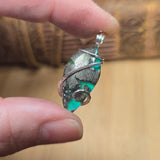 Marcasite Chalcedony on Caribbean Green Aurora Opal – Sterling Silver Pendant