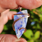 White Plume Agate + Purple-Blue Aurora Opal Pendant – 14kt Rose Gold Fill Tension Set