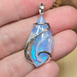 White Plume Agate Pendant – Sterling Silver + Rainbow Aurora Opal - Rock Your World 