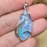 White Plume Agate Pendant – Sterling Silver + Rainbow Aurora Opal - Rock Your World 