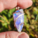 White Plume Agate + Purple-Blue Aurora Opal Pendant – 14kt Rose Gold Fill Tension Set